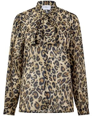 Marella Long-Sleeve Blouse With Animal Print And Bow Detail - Multicolor