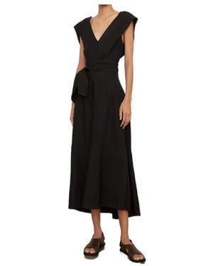 Vince V-Neck Sleeveless Midi Dress - Black