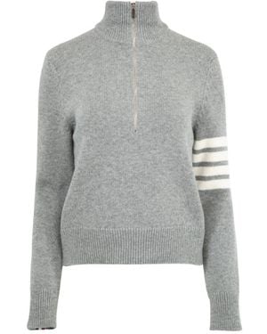 Thom Browne Four-Bar Stripe High-Neck Sweater - Gray