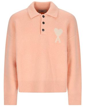 Ami Paris Ami De Coeur Logo Intarsia Knitted Jumper - Pink
