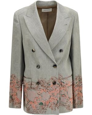 Dries Van Noten Double-Breasted V-Neck Jacket - Grey