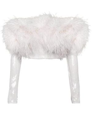 David Koma Sequined Feather-Trimmed Crop Top - White