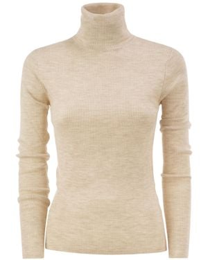 MC2 Saint Barth Erika Ribbed Roll Neck Knitted Jumper - Natural