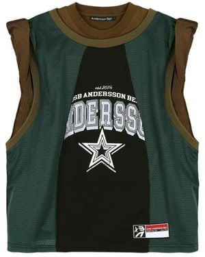 ANDERSSON BELL Layered Rolled-Up Basketball Jersey T-Shirt - Green