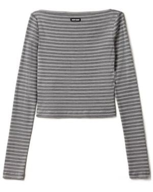 Miu Miu Striped Jersey Top - Gray