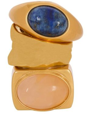 Balmain Set Of Brass And Stone Rings - Blue