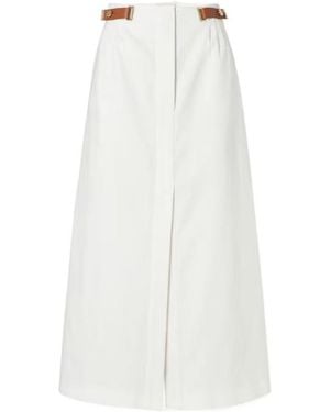 Fendi Leather-Tab Stud-Detail Midi Skirt - White