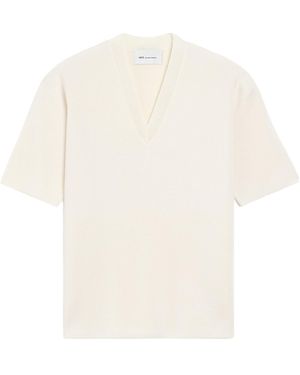 Ami Paris Ami Short-Sleeve V-Neck Knitted Top - White