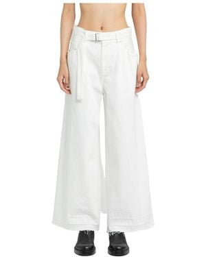 Sacai High-Waisted Belted Flared Jeans - White