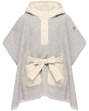 Moncler Padded Wool Hooded Cape - Gray