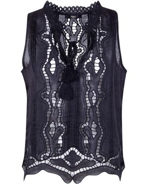 Seventy Openwork Lace Ramie Top - Blue