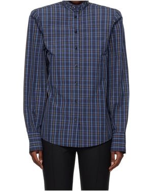 Mugler Ruffle-Trim Check Shirt - Blue