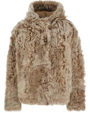 Yves Salomon Hooded Fur Coat - Brown