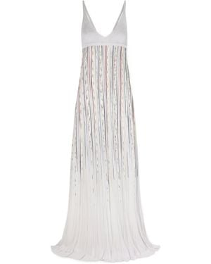 Missoni Pleated Striped Metallic Ribbed-Knit Maxi Dress - White