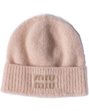 Miu Miu Logo-Embroidered Mohair-Blend Beanie Hat - Pink