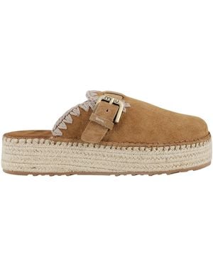 Mou Buckle Raffia-Sole Mules - Brown