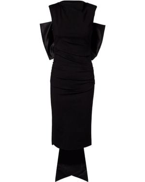 Dorothee Schumacher Bow-Detail Ruched Satin-Trimmed Midi Dress - Black