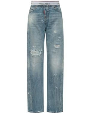 DSquared² Distressed Light Undle Loose Twist Jeans - Blue