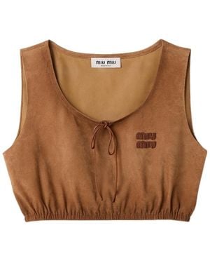 Miu Miu Waxed Suede Crop Top - Brown