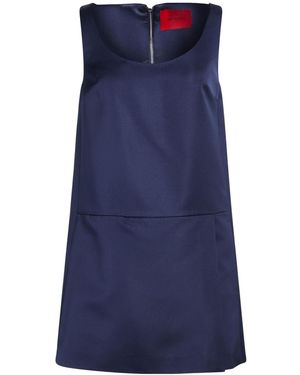 MAX&Co. Solid Color Sleeveless Satin Dress - Blue