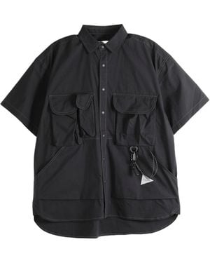 and wander Cargo-Pocket Buttoned Shirt - Black