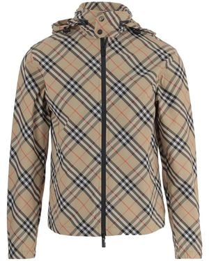 Burberry Checked Zip-Up Jacket - Grey
