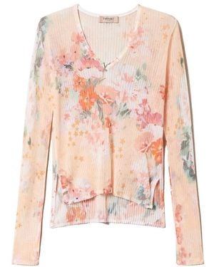 Twinset Long-Sleeve Ribbed Blouse - Pink
