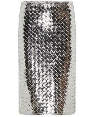 Bottega Veneta Intrenciato Metallic Skirt - White