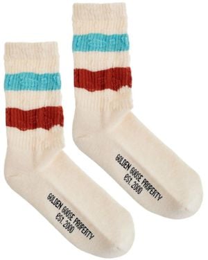 Golden Goose Distressed-Finish Ribbed Socks - White