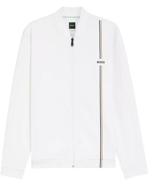 BOSS Active Zip-Up Sweatshirt With Moisture Management - White