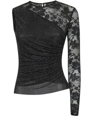 Self-Portrait Floral Lace One-Shoulder Top - Black