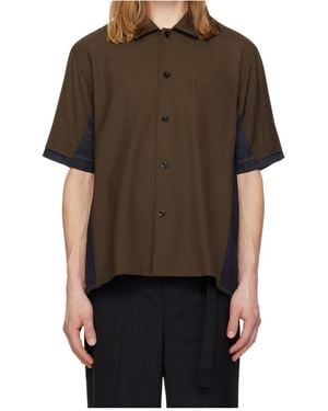 Sacai Suiting Wool Blend Short-Sleeve Denim Shirt - Brown
