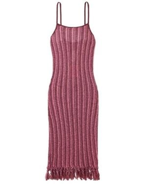 The Elder Statesman Fringed Striped Open-Knit Cotton Midi Dress - Purple