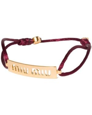 Miu Miu Logo Plaque Cord Bracelet - White