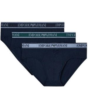Emporio Armani Three-Pack Of Briefs With Core Logo Waistband - Blue