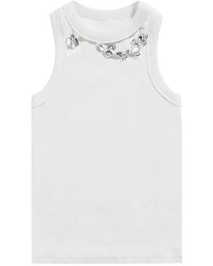 Area Crystal-Embellished Ribbed Tank Top - White