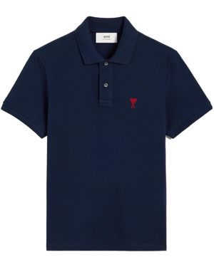 Ami Paris Logo Embroidered Short Sleeved Polo Shirt - Blue