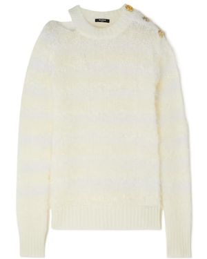 Balmain Metallic Button-Trimmed Pullover - White