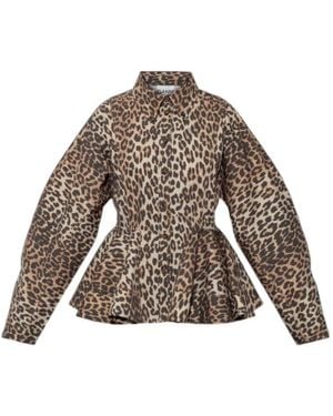 Ganni Leopard Printed Taffeta Blouse - Brown