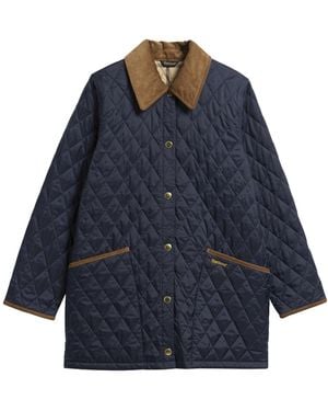 Barbour Diamond Quilted Cord Trim Coat - Blue