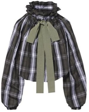 Patou Bow-Detail Checked Top - Gray