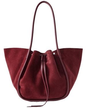 Proenza Schouler Large Leather-Trimmed Ruched Suede Tote - Red