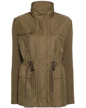 Moncler Knit-Panelled Zipped Military Jacket - Green