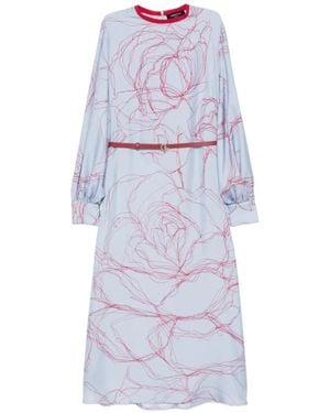 Fabiana Filippi Floral-Print Belted Midi Dress - Purple
