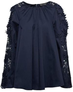 Oscar de la Renta Lace-Detail Cotton Blouse - Blue