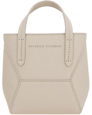 Brunello Cucinelli Bc Duo Logo Embossed Mini Tote Bag - White