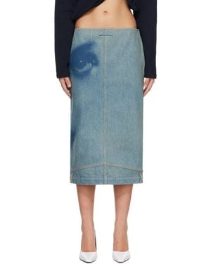 Jean Paul Gaultier 'The Face Denim' Midi Skirt - Blue