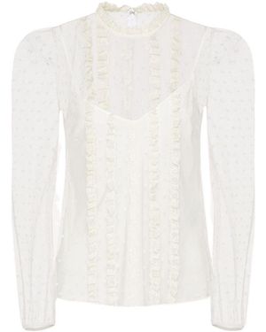 RED Valentino Point D'Esprit Tulle Ruffles Top - White