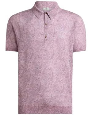 Etro Linen-Blend Polo Shirt With Floral Motif - Purple