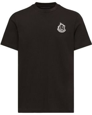 Moncler Logo Embroidered Crewneck T-Shirt - Black